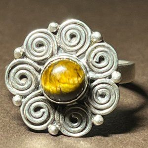 Sterling Silver Tiger Eye Swirl Flower Ring